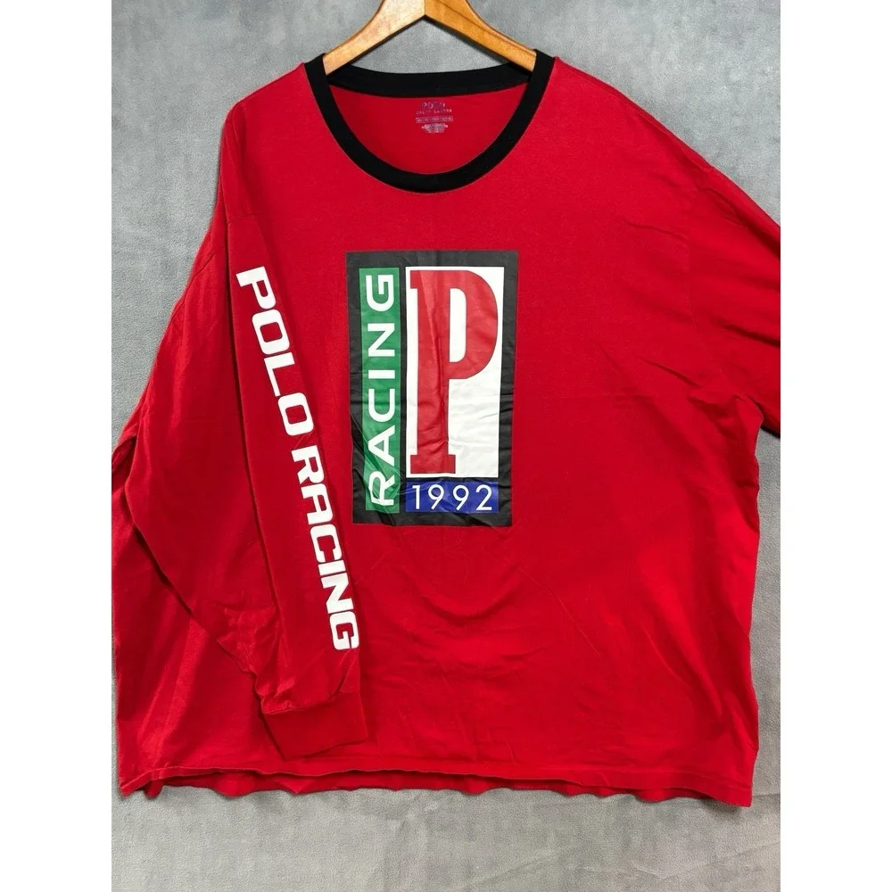 Polo Ralph Lauren men's P racing 1992 shirt size 4XB Plus Size Red Long Sleeve